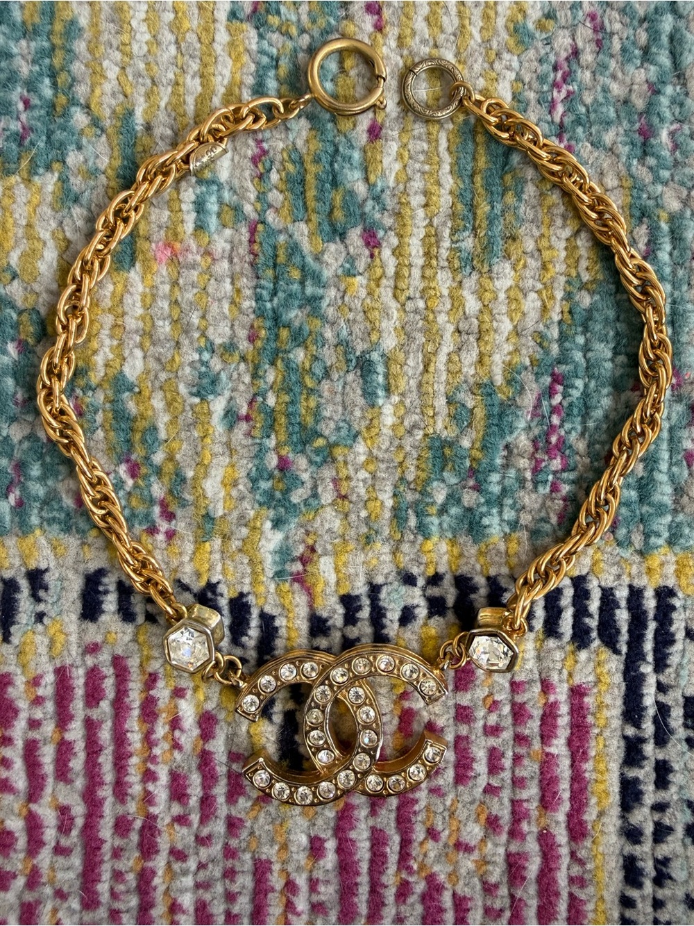 CHANEL | Vintage Crystal Double C Logo Necklace | 100% Authentic